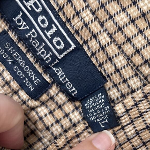 VTG Polo Ralph Lauren Mens Shirt Large Khaki Brown Plaid Button Down Sherborne - Picture 11 of 12